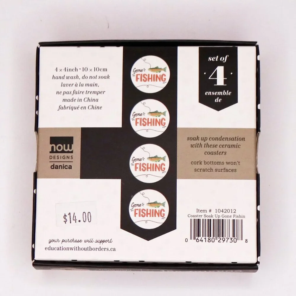 Danica Now Designs Round Coaster Set of 4 Soak Up Gone Fishing Cork Bottom
